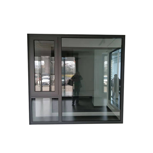 DELAIQI 75 series balcony french window bridge cutoff thermal insulation aluminum alloy right fixed+left casement window (dark gray) Sealing the balcony, cutting off the bridge, aluminum doors and windows