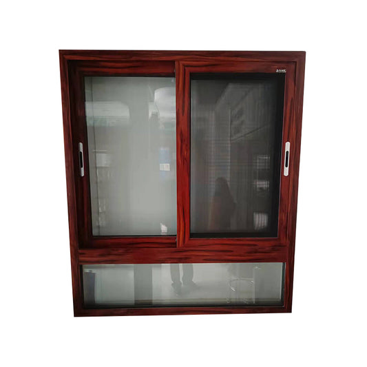 DELAIQI 90 series bridge insulation aluminum alloy lower fixed+upper sliding window (imitation wood grain) Customized soundproof glass system for aluminum alloy doors and windows Windows