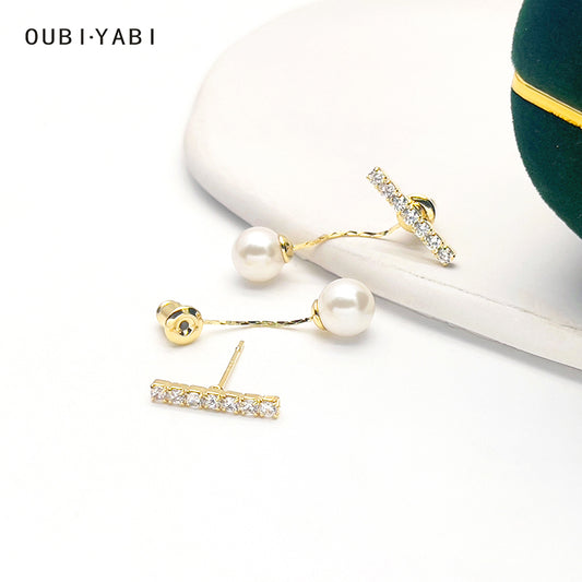 ZHONGTAI Sweet and little fresh earrings 27mmx15mm French minimalist temperament earrings, pearl earrings, niche high-end earrings