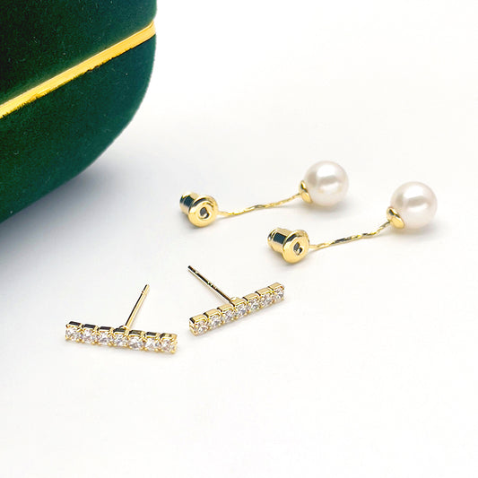 ZHONGTAI Sweet and little fresh earrings 27mmx15mm French minimalist temperament earrings, pearl earrings, niche high-end earrings