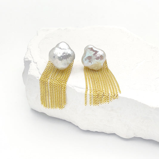 ZHONGTAI Sweet and little fresh earrings 42mmx13mm French minimalist temperament earrings, high-end feel chain tassel earrings, niche high-end feel earrings