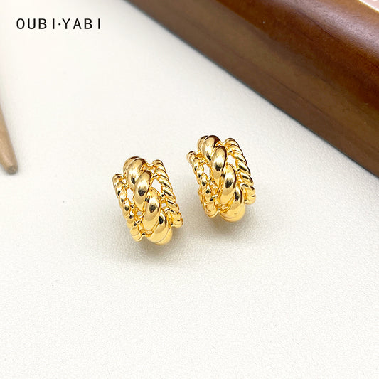 ZHONGTAI Sweet and little fresh earrings 18.5mmx10.5mm Fried Dough Twists Twist Ring European and American Style Ear Studs Small Popular Vintage Metal Knitted Ear Studs
