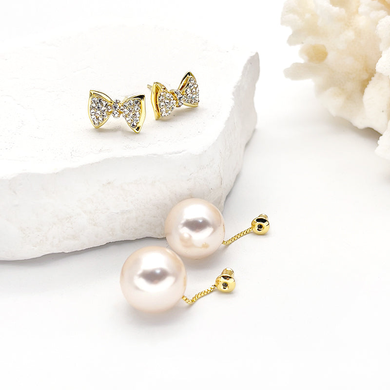 ZHONGTAI Sweet and little fresh earrings 31.6mmx14mm French minimalist temperament earrings, pearl earrings, niche high-end earrings