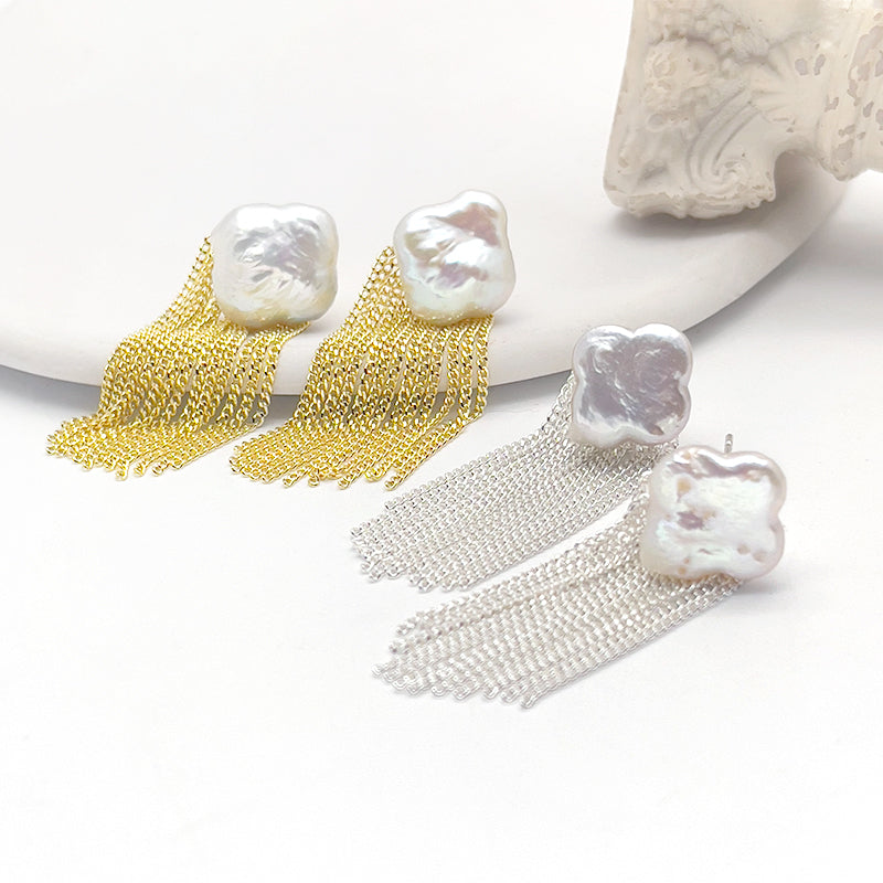 ZHONGTAI Sweet and little fresh earrings 42mmx13mm   French minimalist temperament earrings, high-end feel chain tassel earrings, niche high-end feel earrings