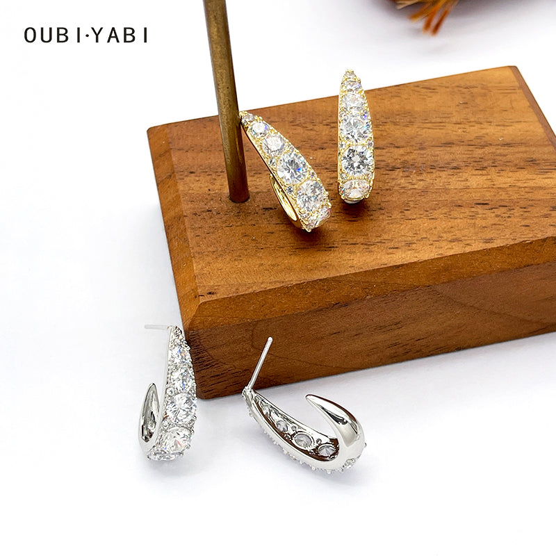 ZHONGTAI Sweet and little fresh earrings 19.5mmx5.5mm Full diamond earrings, niche high-end feel earrings